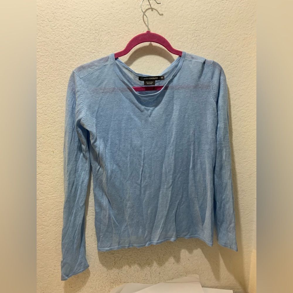 ISLAND COMPANY Top Womens Sz XS Blue 100% Linen